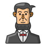 A stylized icon depicting the sixteenth President of the United States of America, Abraham Lincoln.