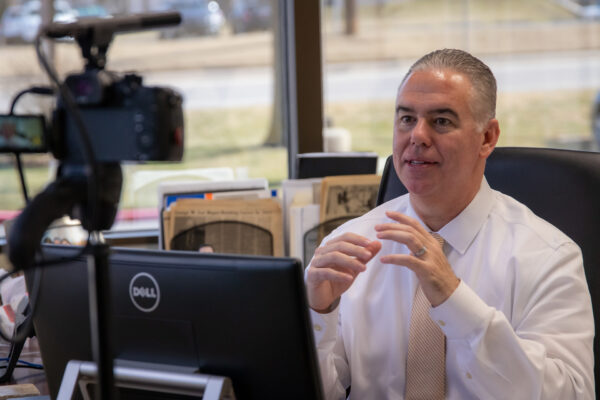 Regent Bank CEO Sean Kouplen behind the scenes of his "Business Leadership" video series.